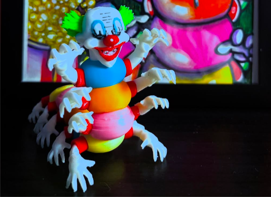 Colorful clown figurine with a dark background